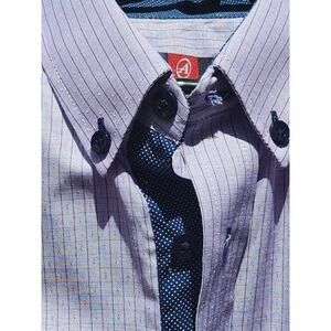 42 Men Purple Short Sleeve Button Up Dress Shirt SLIM check down‎ PREPPY modern